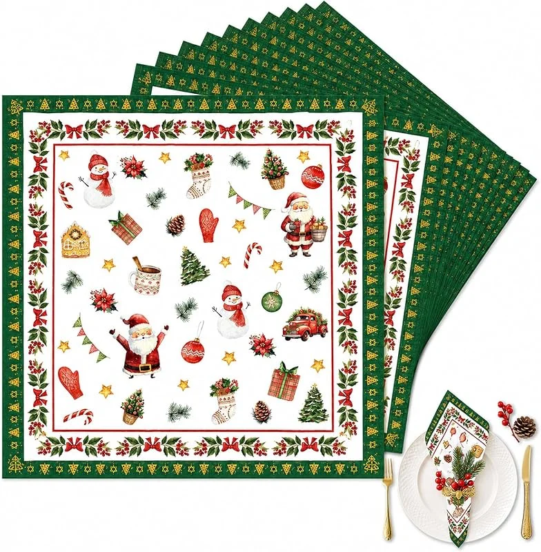 LEFZUR Servilletas Navidad 40 Unidades, Papel Decorado 33x33 cm, Servilletas para Mesa de Fiesta, Decoración Navideña para el Hogar, Reuniones Familiares — Adviento y mesa