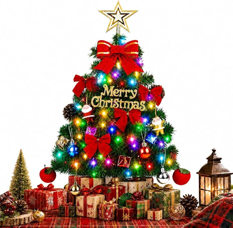 Bawetech Mini Árbol de Navidad Artificial con Luces LED de Colores, Adornos Navidad — Adviento y mesa