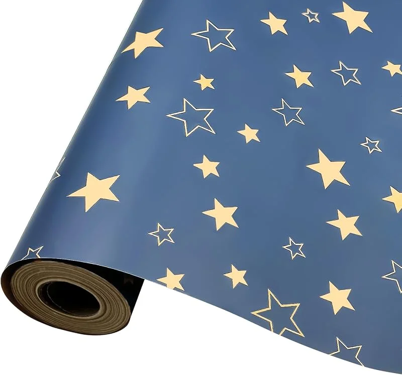 DOJoykey Rollo de papel para envolver regalos grande, 60 cm x 12 m, papel de regalo Kraft de estrella azul reciclable para Navidad, cumpleaños, fiesta de Halloween, festival, envoltura de regalos — Envoltorio regalo