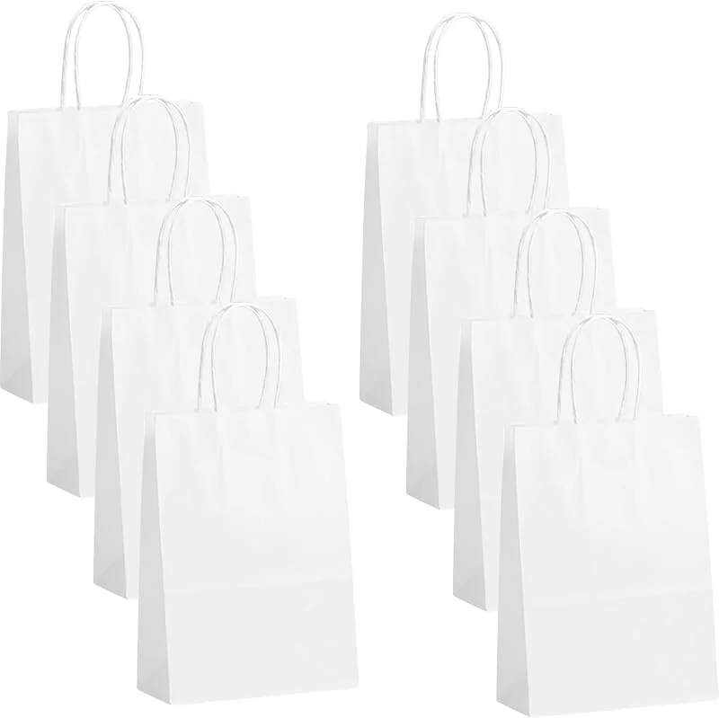 POPOYU 30 bolsas pequeñas de papel para fiestas con asas, 15 x 8 x 21 cm, bolsas de regalo de papel blanco para fiestas de adultos, cumpleaños, bodas, Navidad, Halloween, baby showers, despedidas de — Envoltorio regalo