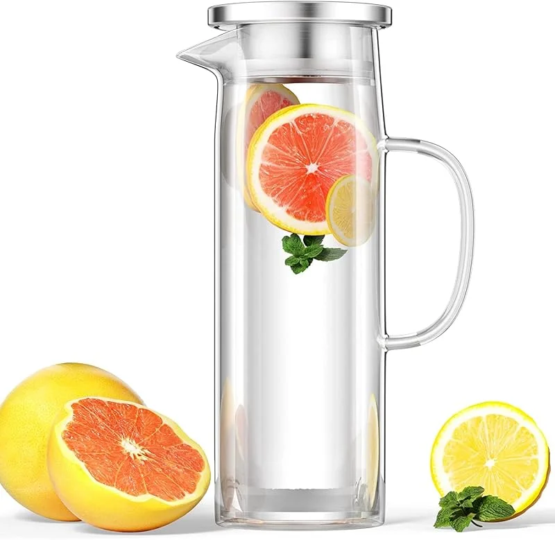 Uootach Jarra de Agua 1.5L, Jarra de Cristal con Tapa — Vino y mesa festiva