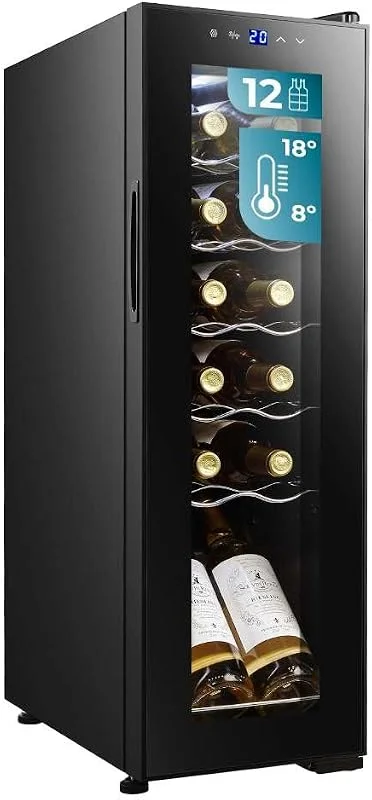 Visita la tienda de Cecotec Cecotec Vinoteca Nevera para Vinos 12 Botellas Bolero GrandSommelier 1250 CoolCrystal Compressor. Libre Instalación, Temperatura Ajustable de 8-18ºC, Panel Táctil, LED — Vino y mesa festiva