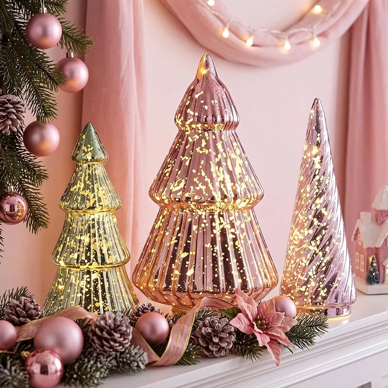 Amyhill 3 piezas de árbol de Navidad de cristal de mercurio iluminado — Decoracion Navidad