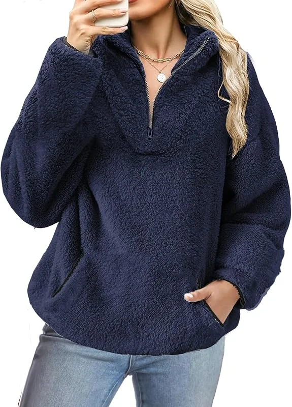 Koerye Sudaderas sin Capucha con Cremallera Mujer Casual Polar Suelto Manga Larga Suéter Pullover Moda Jersey de Forro Polar Suelto Sweatshirt — Ropa Navidad
