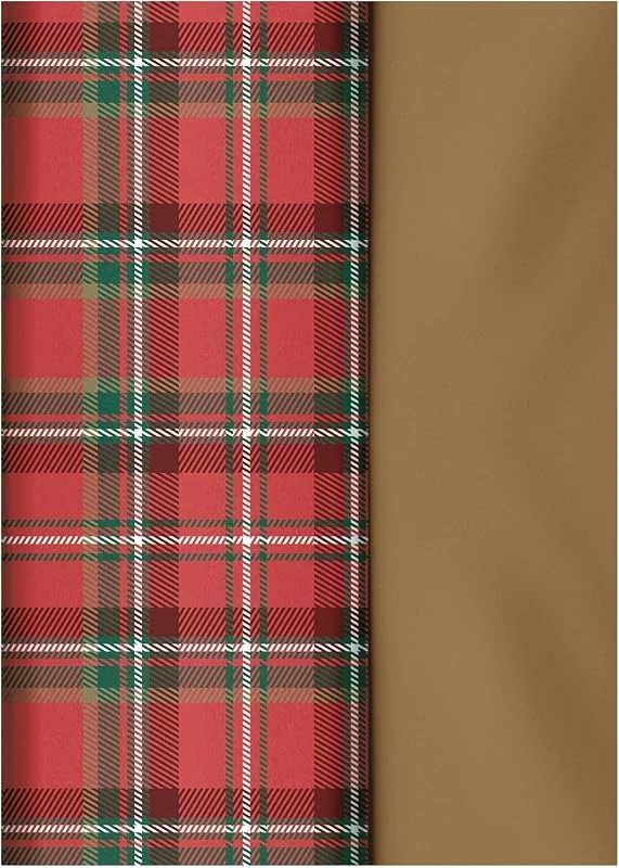 Eurowrap Papel de seda navideño, 8 hojas, tartán y dorado, 70 cm x 50 cm — Envoltorio regalo