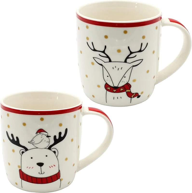 Dekohelden24 W-10030128 - Tazas de porcelana (2 unidades, 9 cm de diámetro, 8 cm de diámetro, 350 ml) — Adviento y mesa