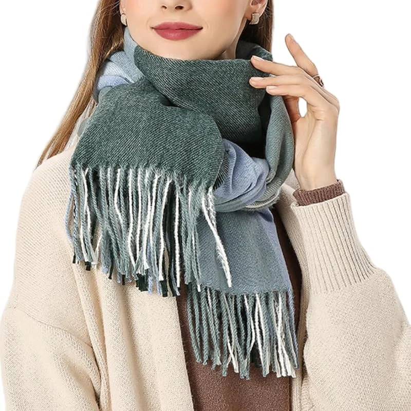 DURINM Bufandas Mujer Invierno Grande a Cuadros de invierno con tacto de cachemira para mujer Cachemira sintética Chal Cálido Moda Largas Bufandas Mujer Invierno de Punto con Flecos para Mujeres Hombres — Ropa Navidad