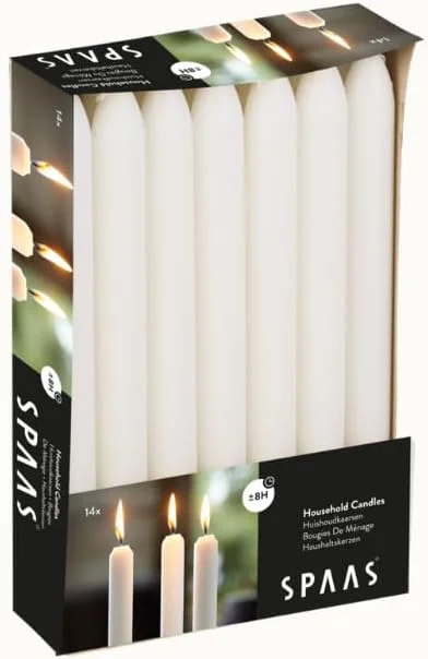 Visita la tienda de Spaas Spaas 14 Velas cónicas de Cena 21, 220 mm, ± 8 Horas, sin Perfume, Color Blanco, Cera de parafina, D 21 mm x H, Bianco — Cena a la luz de velas