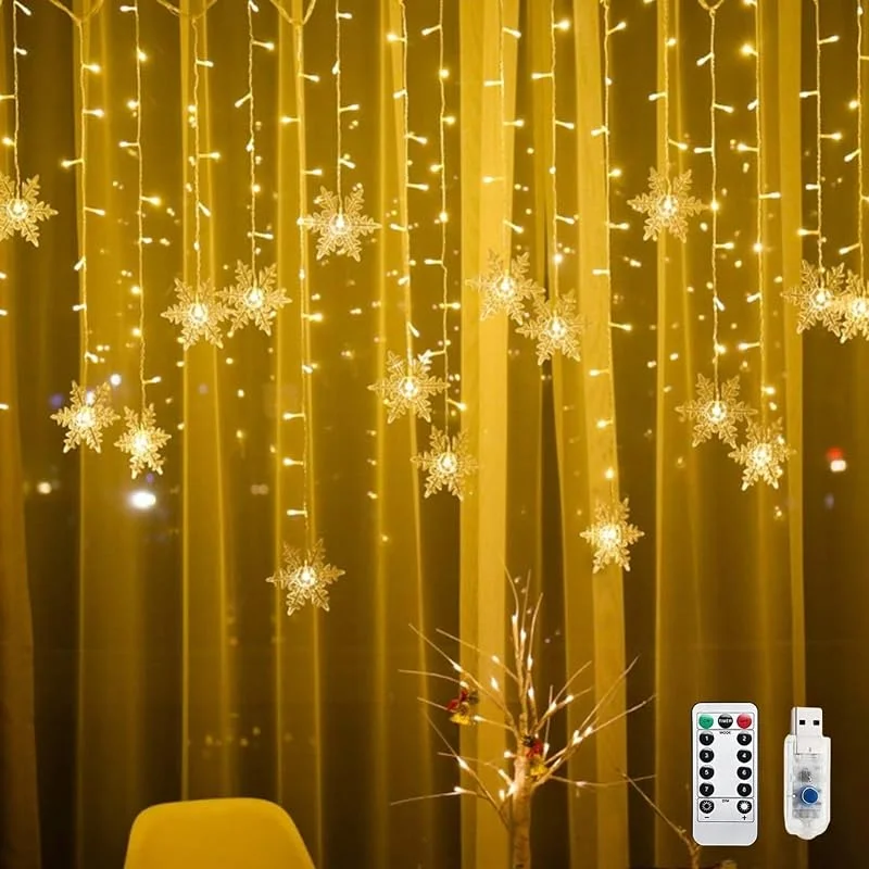 TETSMG Cortina de luces decorativa navideña para interiores, 4 m, 96 ledes, con temporizador, USB, 8 modos, iluminación navideña, ventana, cadena de luces de Navidad, cortina para interior y exterior — Decoracion Navidad