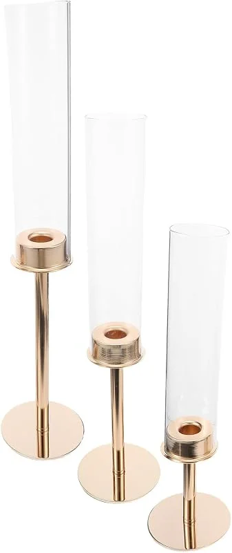 PRETYZOOM 3 Piezas Candelabro Decorativo de Vidrio Cónico, Metal Resistente — Cena a la luz de velas