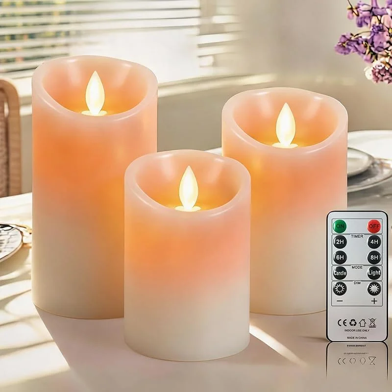 PinnWaa Velas LED de Pilar, 3 Piezas, Cera Real, Mando, Temporizador, Marfil — Luces Navidad