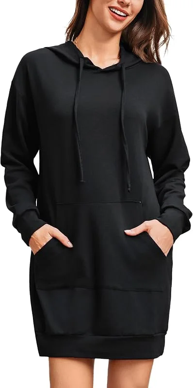 Visita la tienda de Terecey Terecey Vestido Sudadera Mujer Elegante Sudadera Larga con Capucha para Mujer Vestido con Capucha Mujer con Bolsillo de Otoño Invierno Sudadera Vestido Manga Larga de Color Sólido — Ropa Navidad