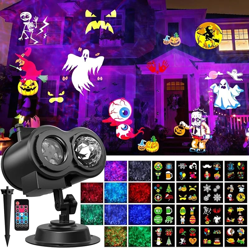 Visita la tienda de OUSFOT OUSFOT Proyector Halloween Exterior 16 Diapositivas, con Control Remoto — Luces Navidad