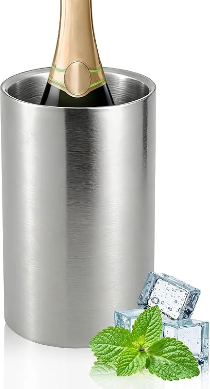Eidoct Enfriador de vino y champán de acero inoxidable, cubo de hielo de doble pared, cubos de hielo de metal para fiestas, cubo de vino grueso para cerveza, cubo de bebidas esenciales para cualquier ocasión — Vino y mesa festiva