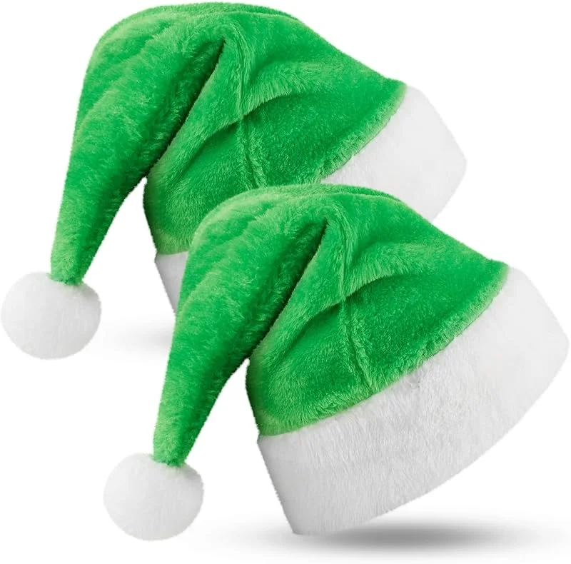 Hicarer 2 Sombreros de Papá Noel Verdes para Adultos, 30 x 40 cm — Ropa Navidad
