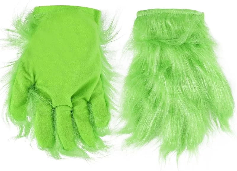 PEUTIER Guantes de Monstruo Peludo Verde, Divertidos Guantes Verdes de Halloween y Navidad Guantes de Mano Peludos de Papá Noel Accesorios de Disfraz de Cosplay para Niños Adultos — Ropa Navidad