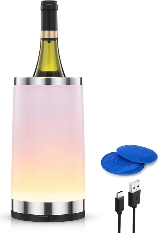 Elrigs Enfriador de vino con lámpara táctil Ambient RGB recargable, enfriador de botellas para 750 ml, ideal como regalo de vino para hombres — Vino y mesa festiva