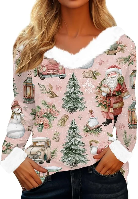TOFOTL camiseta navideña vistoso llamativo ropa navideña mujer fiesta encantador — Ropa Navidad