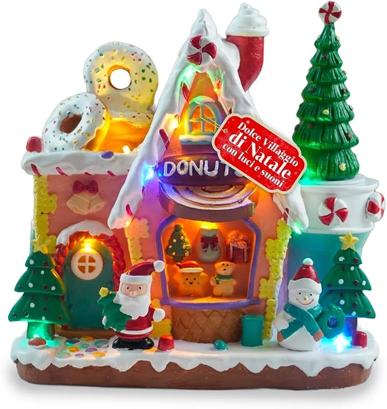Avilia Northlight - Pueblo de Navidad con Luces LED, árbol Giratorio y música navideña, decoración Pintada a Mano con Cable USB y Pilas, para casa o Regalo Festivo — Decoracion Navidad
