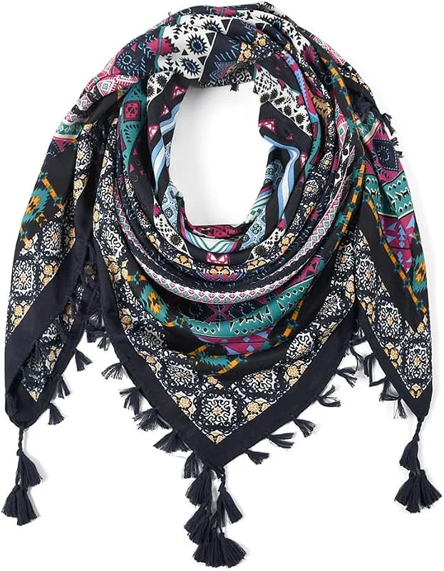Nuofengkudu Bufandas Mujer Fulares con Borla Floral Étnico Plaza Grandes Estolas Primavera Mantón Manta 110 * 110CM — Ropa Navidad