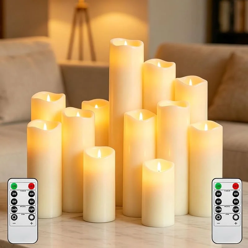 Visita la tienda de Da by Da by 12 Velas LED Marfil con Llama Interna Parpadeante Realista, Luz Cálida, 1 Mando, Cera Natural, 6 Tamaños Surtidos, Reutilizables y Ecológicas para Decoración Hogar, Bodas y Eventos — Luces Navidad