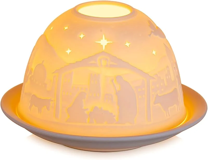 Staymoment Belén de Navidad portavelas de cerámica pequeña de porcelana decorativa figuras de belén nativity escena iluminación Navidad decoración de mesa — Adviento y mesa