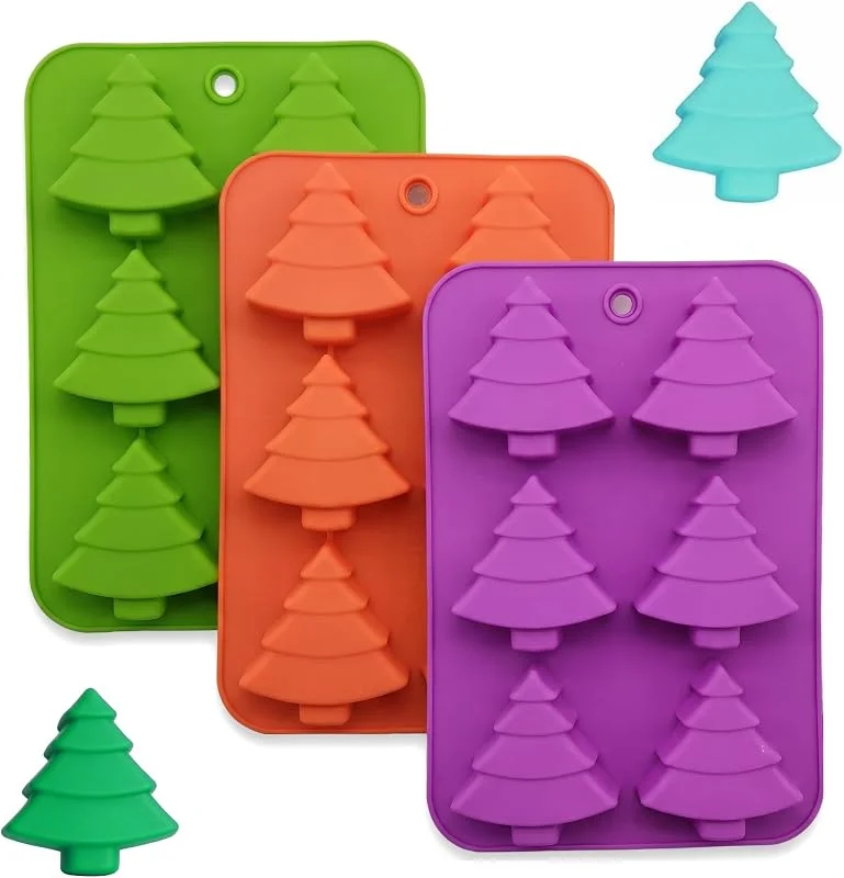 Accfore Paquete de 3 moldes de silicona para árbol de Navidad, 6 bandejas de hornear para pasteles de vacaciones, dulces, gomitas, chocolates, gelatina, jabón, cubitos de hielo, galletas — Hogar y cocina