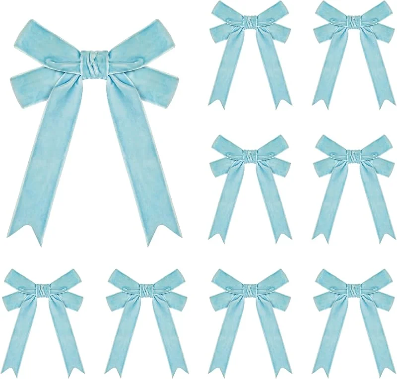 Kunjocy 10 lazos de Navidad de franela, lazos dobles de terciopelo, adornos para árbol de Navidad, lazos de coronas de Navidad, lazos para guirnalda de Navidad, hogar, fiestas, envoltura de regalos — Envoltorio regalo