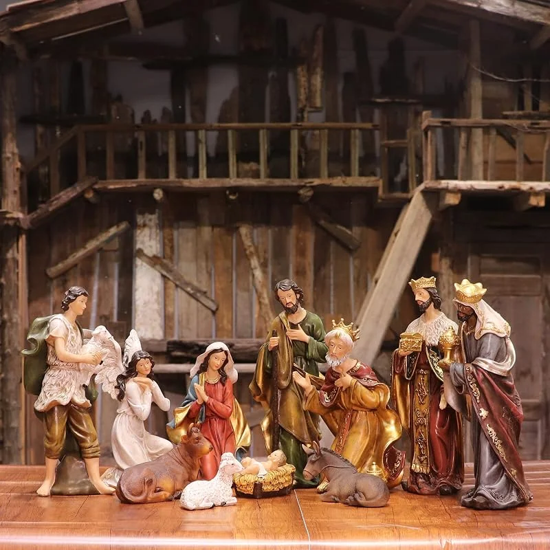 Zayton Juego de belén de Navidad para Interiores, 11 Piezas de 5 Pulgadas, Estatua de Jesús Pesebre, Adorno de Cuna de Navidad, decoración del hogar — Decoracion Navidad
