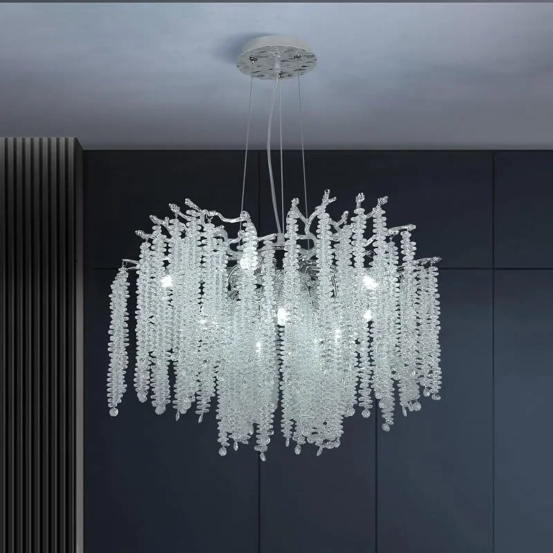 ZenithBeam LáMpara De Araña Cristal Moderna, Lujosa Redondo Plata LáMpara Colgante, Cristal K9 Colgaban De Las Ramas, Lampara Techo Colgante, Lamparas Para Salón Dormitorio Comedor D60cm — Cena a la luz de velas