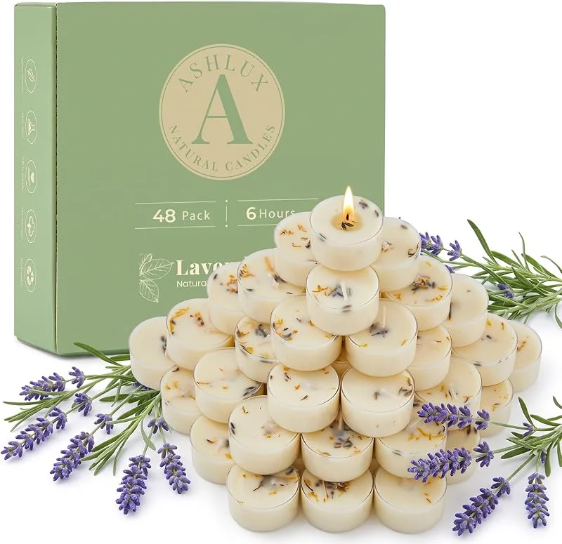 Ashlux Velas de té acrílicas con aroma a cera de soja de lavanda de 6 horas — Cena a la luz de velas