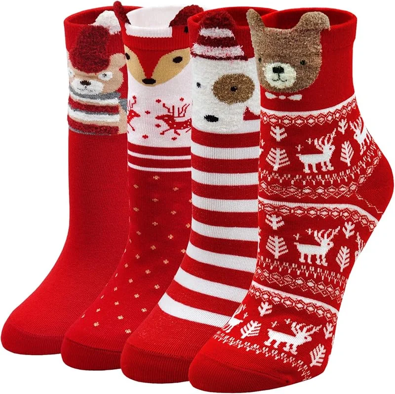 Visita la tienda de LOFIR LOFIR Calcetines de Navidad para Mujeres Divertidos con Dibujos de Nieve y Papá Noel, Algodón, para Fiesta Navidad, Talla 35-41, 4 Pares — Decoracion Navidad