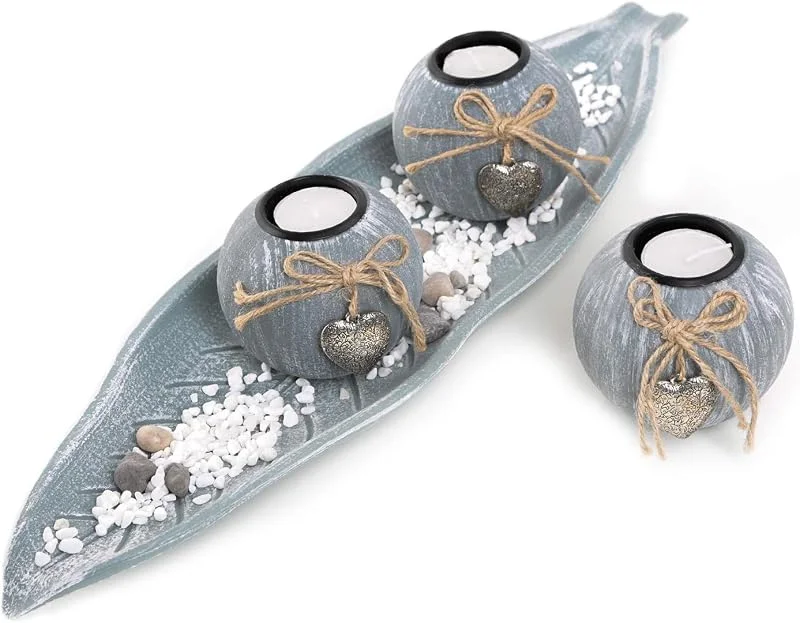 Visita la tienda de Logbuch-Verlag Logbuch-Verlag Portavelas para velas de té con cuenco, regalo de San Valentín, cumpleaños, decoración de 51 cm con corazones plateados — Cena a la luz de velas