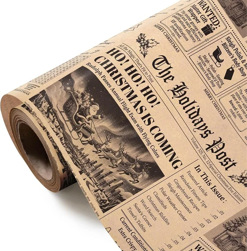 Visita la tienda de RUSPEPA RUSPEPA Rollo de papel de regalo de periódico navideño Kraft - Mini rollo - Se acerca la Navidad Papel de regalo de periódico vintage para Navidad, vacaciones, celebración de fiestas – 43, 2cm x 5m — Envoltorio regalo
