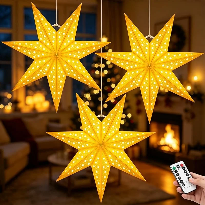 DAJASD Estrella de Navidad iluminada LED, 60 cm, estrella de papel iluminada — Decoracion Navidad