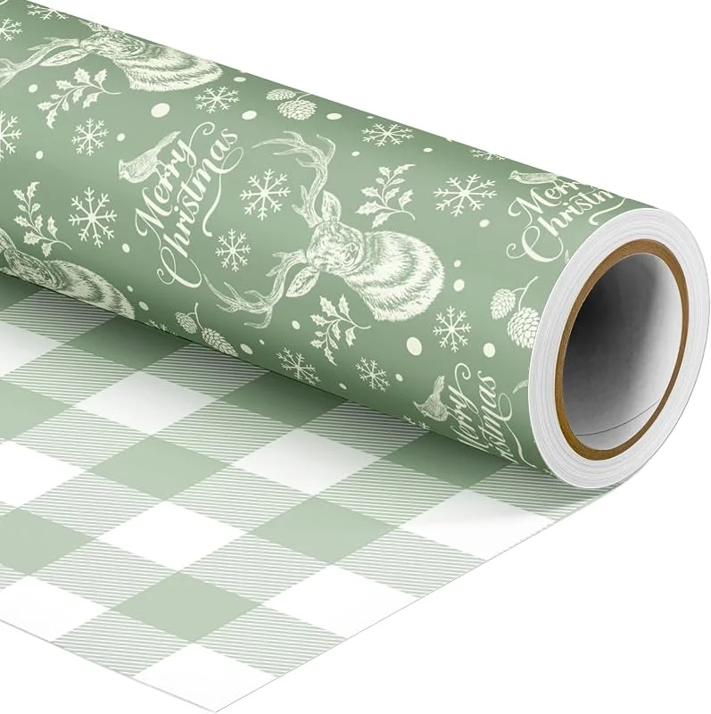 Visita la tienda de SHUCHING SHUCHING Papel de Regalo Navidad Rollo Grande Renos Verde Salvia-43cm x 10m — Envoltorio regalo