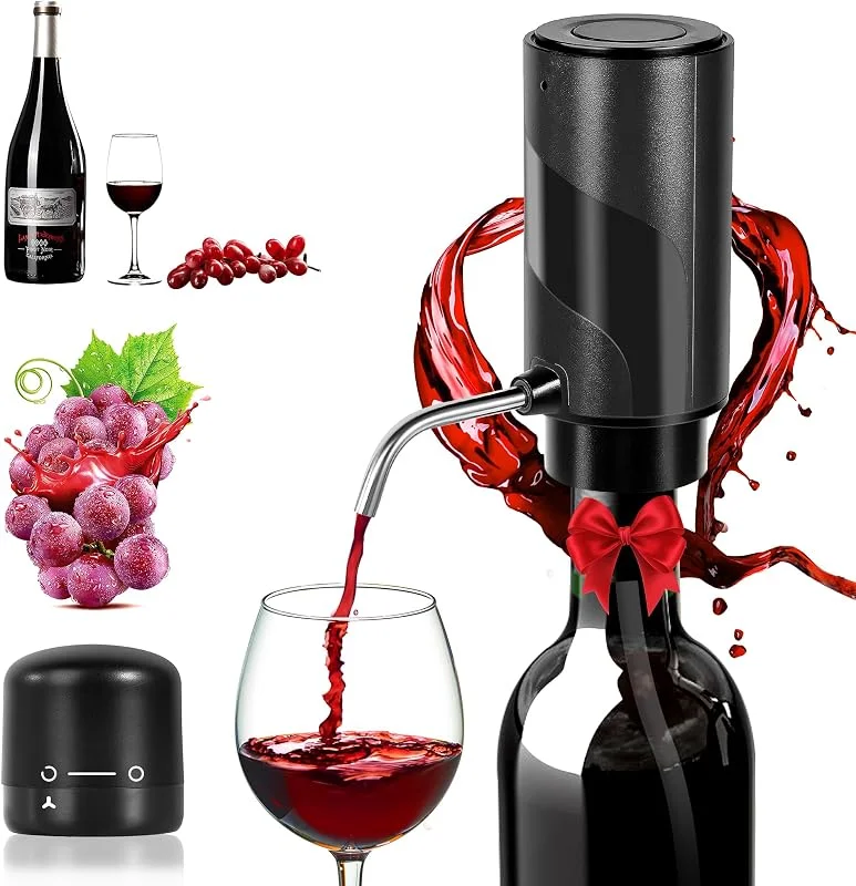 BANJILI Aireador y vertedor de vino eléctrico con tapón, Decantadores de vino automáticos inteligentes, Dispensador de vino recargable con cable USB, Los mejores regalos para el vino — Vino y mesa festiva