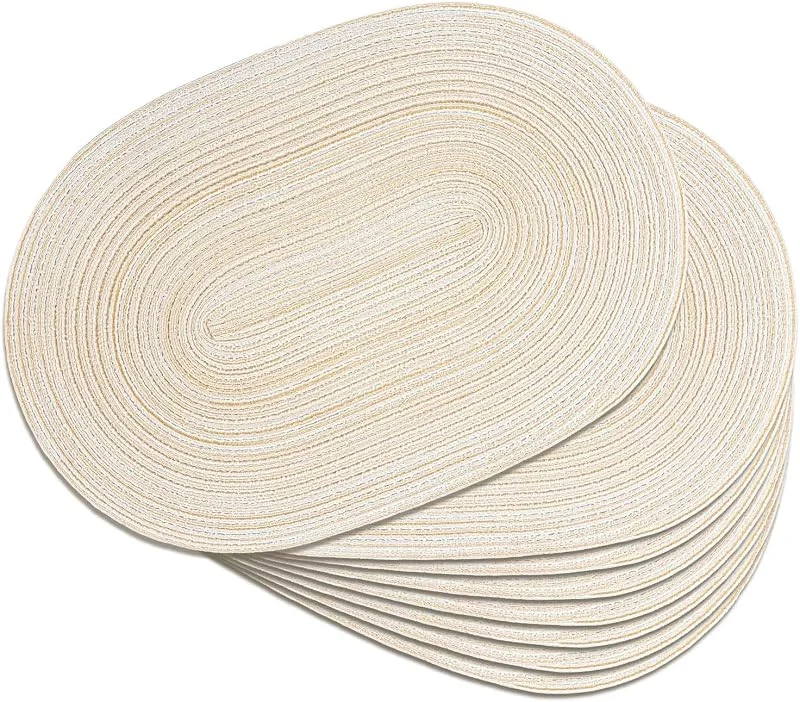 Noctiflorous - Juego de 8 de manteles individuales ovalados trenzados, antideslizantes, lavables, resistentes al calor, para comedor, cocina, fiesta, decoración de mesa, 30, 5 x 45, 7 cm, beige 11 — Adviento y mesa