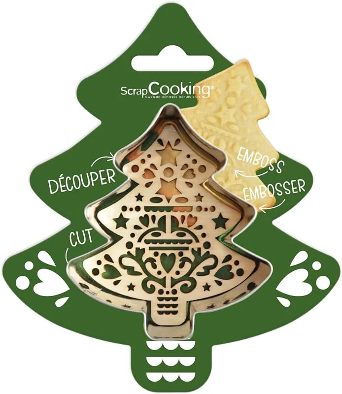Visita la tienda de ScrapCooking ScrapCooking - Kit de cortadora y embosador de madera de árbol – Cortador de galletas de acero inoxidable para galletas en relieve – Molde para accesorios pastelería con mantequilla – 2092 — Hogar y cocina
