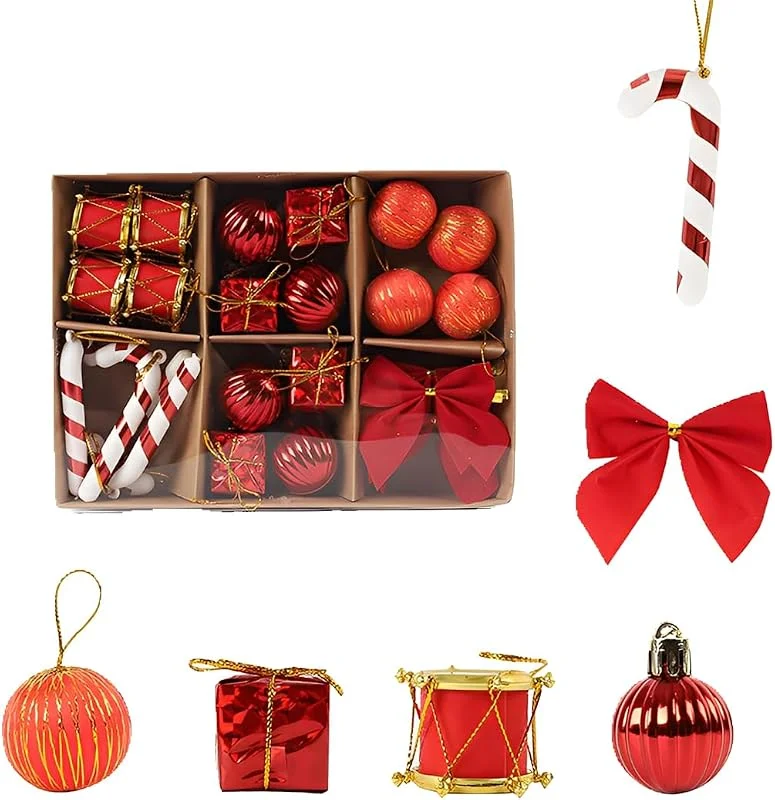 OIXYEY 24 Piezas Decoracion Arbol De Navidad, Juego De Bolas De Navidad, Decoracion Navidad, Adornos Arbol Navidad Para Adornos Navidad(Rojo)