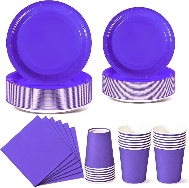 Nkaiso 96 Piezas Morado Claro Vajilla Fiesta Cumpleaños, Platos y Vaso Cumpleaños Infantil, Set de Party Decoración Platos Desechable Servilletas para Navidad, Barbacoas, Fiestas -24 Invitado — Adviento y mesa