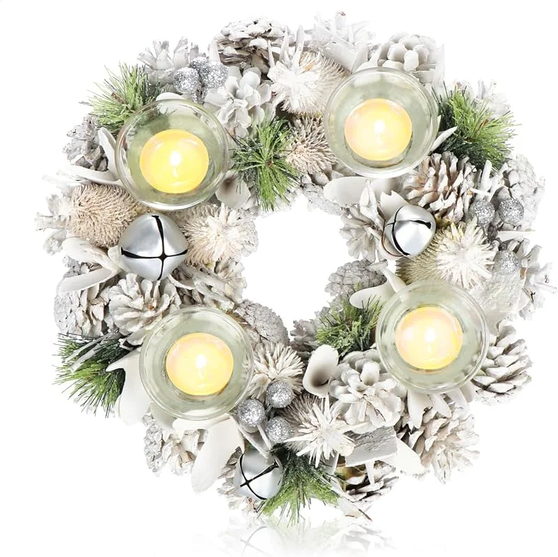 Visita la tienda de com-four COM-FOUR® Corona de Mesa para Navidad, Corona de Adviento Blanca — Adviento y mesa