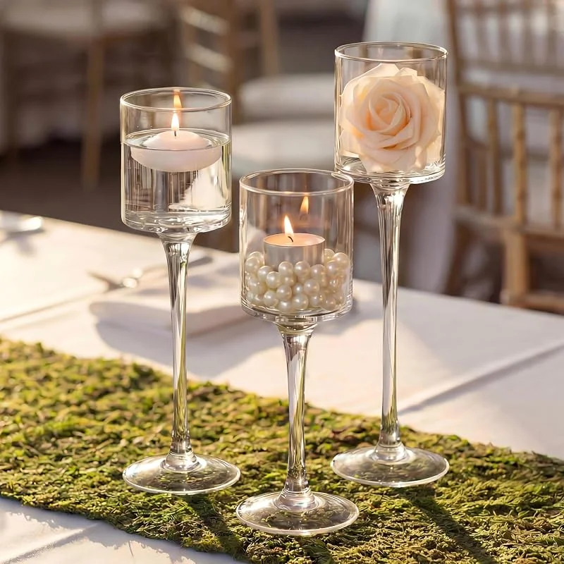 Visita la tienda de Nuptio Nuptio Portavelas de Té de Vidrio 3 Piezas Velas de Té y Velas Flotantes Portavelas Pilar Alto y Elegante para Mesa de Fiesta Boda Centros Mesa Navidad Sala Estar Decoración del Hogar — Adviento y mesa