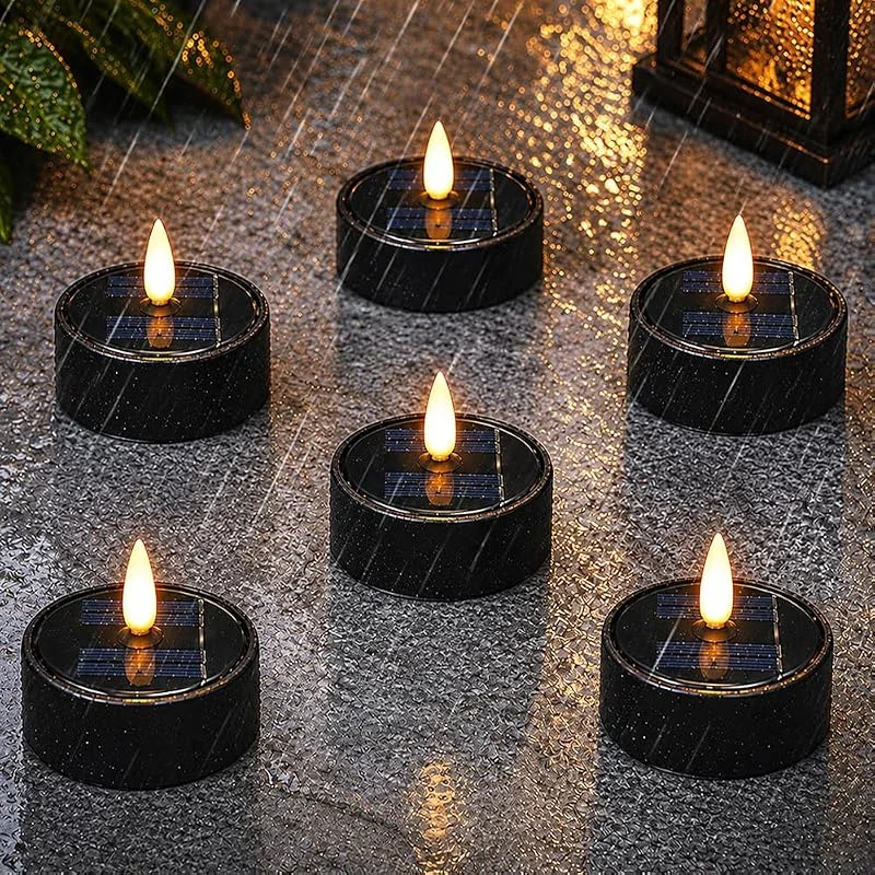 HuaMuDM Velas LED Solares, 6 Piezas Velas de té LED solares para exteriores — Cena a la luz de velas