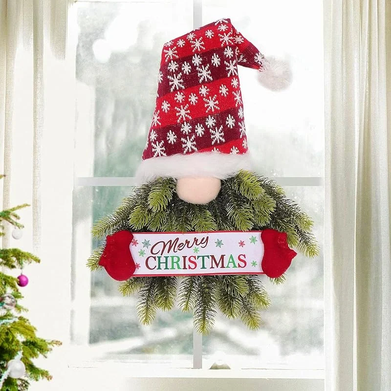 LATERN Corona de Gnomo de Navidad, 70CM Corona Colgante Navideña de Papá Noel Gnomo Corona de Pino y Abeto Artificial con Tomte Sueco para Navidad Puerta Principal Muro Ventana Chimenea Decoración — Decoracion Navidad