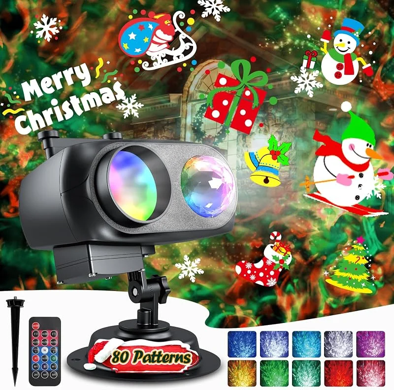 Visita la tienda de anysun Anysun Proyector Navidad Exterior, Proyector Natal Exterior con 10 Diapositivas HD y 80 Motivos de Dibujos Animados, Luces Decorativas Copos de Nieve con Control Remoto, Temporizador para Jardín — Luces Navidad