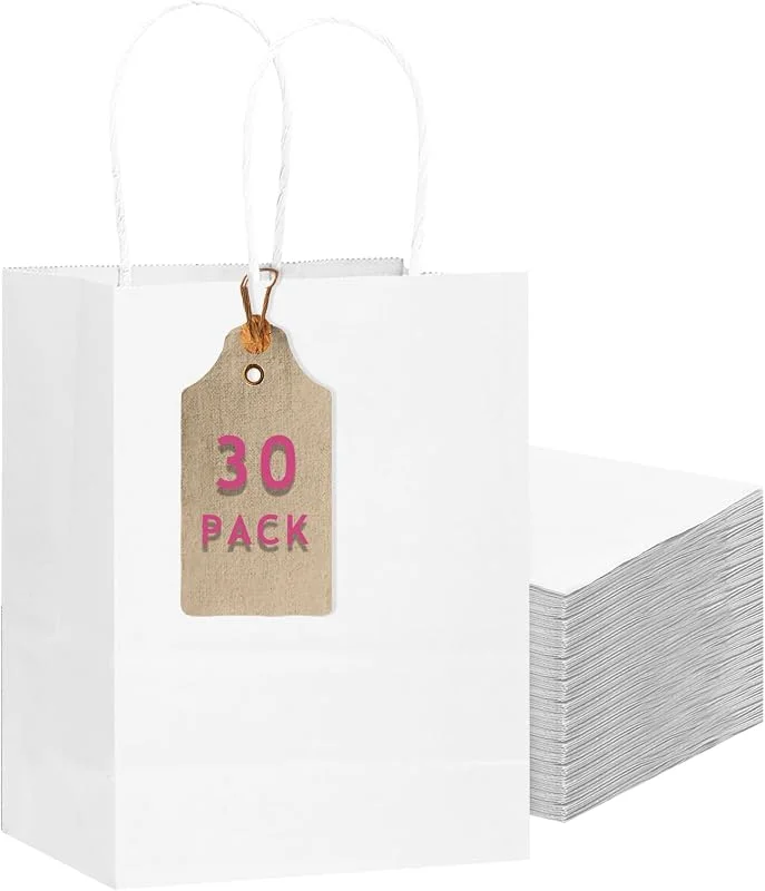 Visita la tienda de Gcardist Gcardist Paquetes de 30 bolsas de regalo blancas con asas al por mayor 11"x8.3"x4.3" Tamaño mediano, bolsas de papel de varios usos (27x20x12cm, Tamaño mediano) — Envoltorio regalo