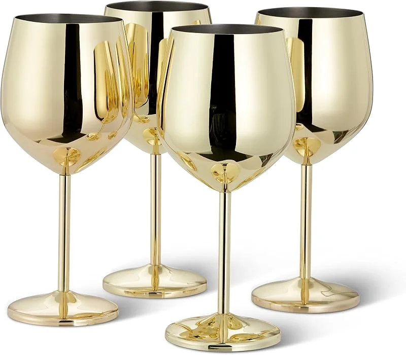 Visita la tienda de OS Oak & Steel ENGLAND Oak & Steel - 4 Elegantes Copas De Vino De Acero Inoxidable Dorado, 500ml - Set De Regalo De Copas Irrompibles Para Navidad Y Año Nuevo — Vino y mesa festiva