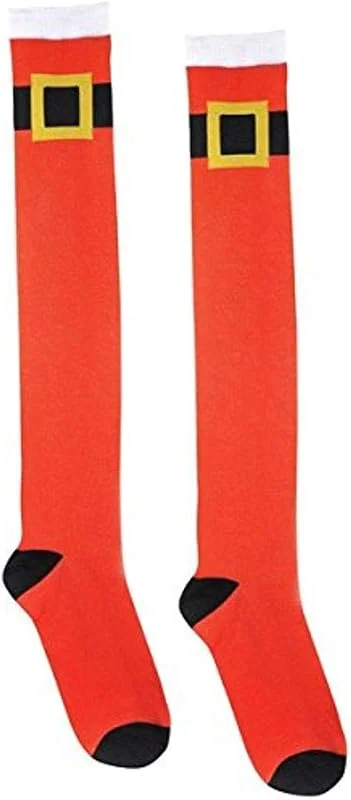 amscan 392474 - Calcetines hasta la rodilla con cinturón de Papá Noel, color rojo, 1 par — Ropa Navidad