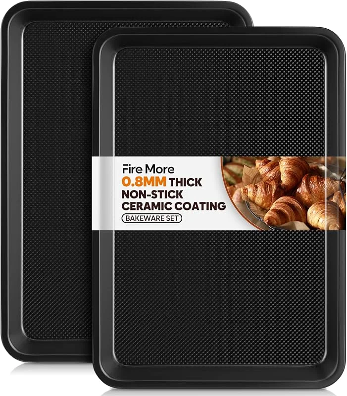 Fire More 2 Pack Bandejas de Horno de Acero al Carbono, 38, 9 x 27, 7 x 2, 5 cm Bandejas para Hornear con Revestimiento Antiadherente, Fáciles de Limpiar — Hogar y cocina